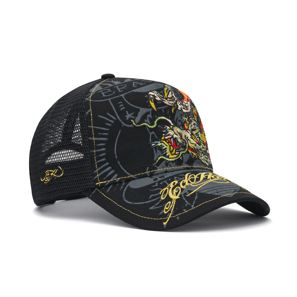 Crawling Dragon 5 Panel Trucker Cap - Black