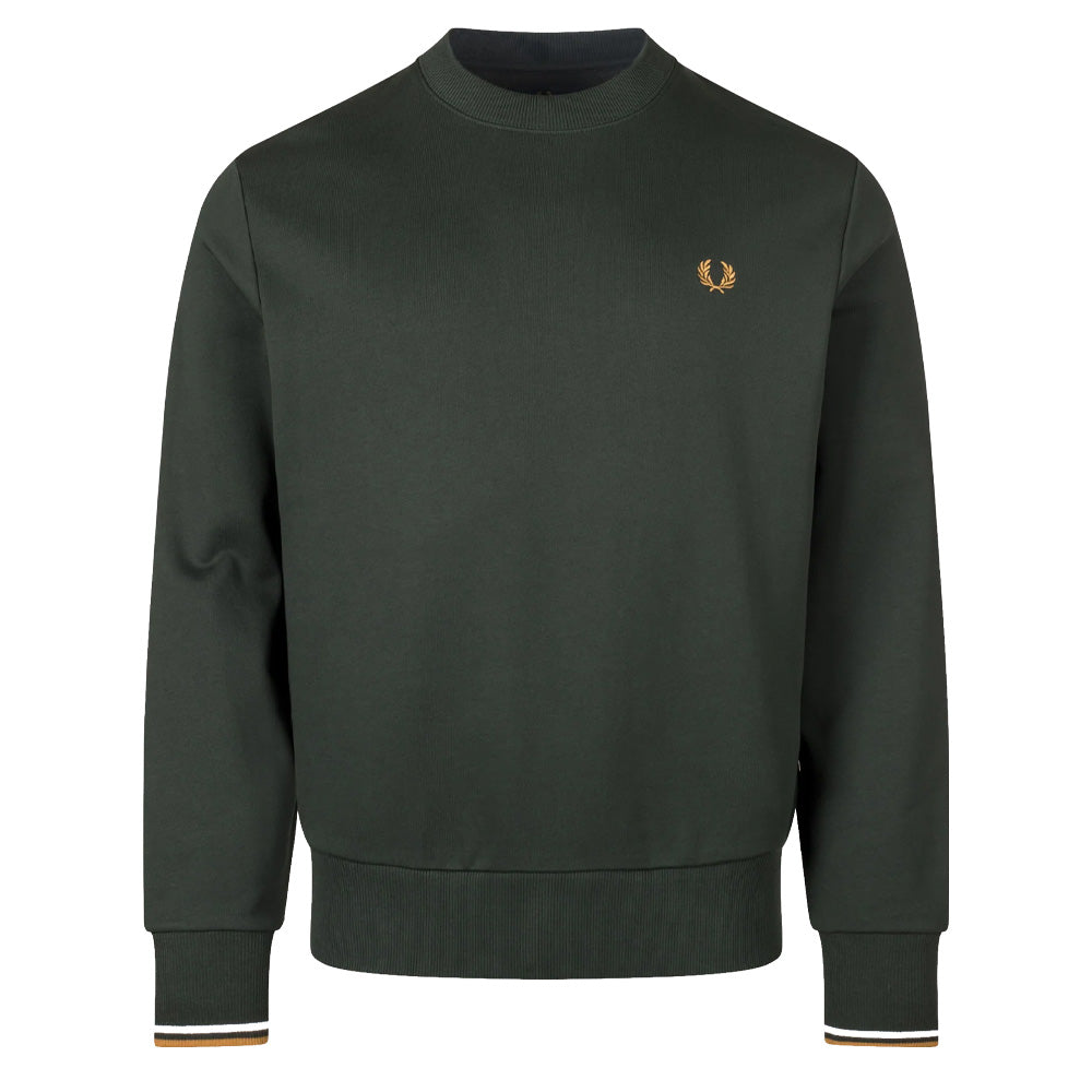 Crew Neck Sweatshirt - Night Green/Dusky Blue/Dark Caramel