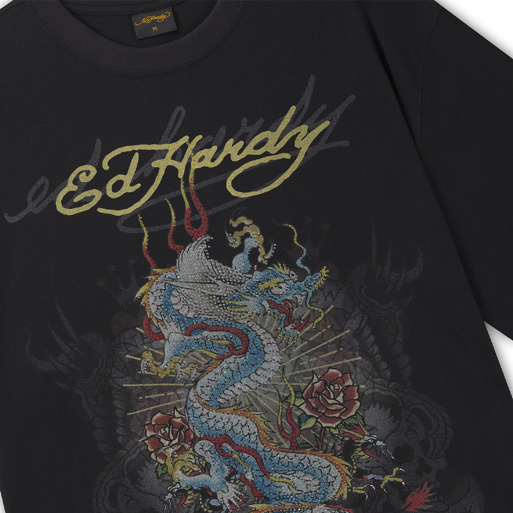 Dragon City Diamante Graphic Relaxed T-Shirt - Black
