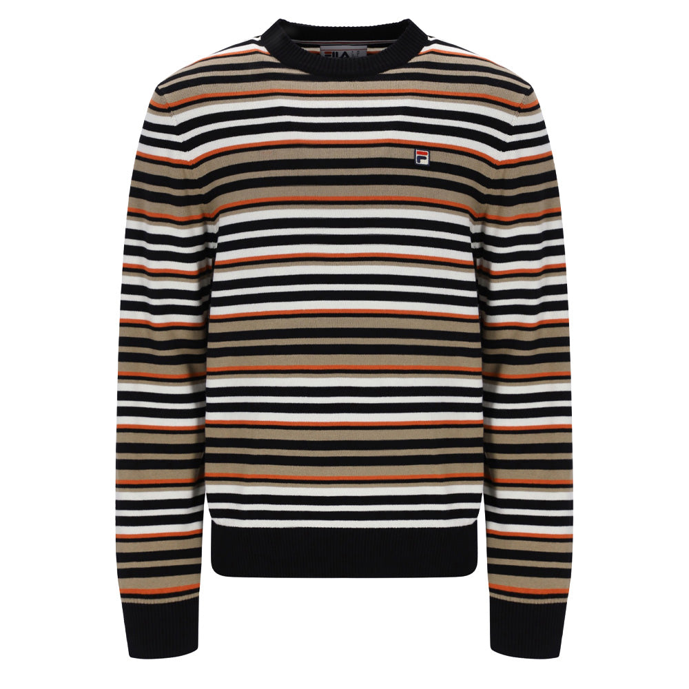 Elias Knitted Stripe Crew - Black/Gardenia