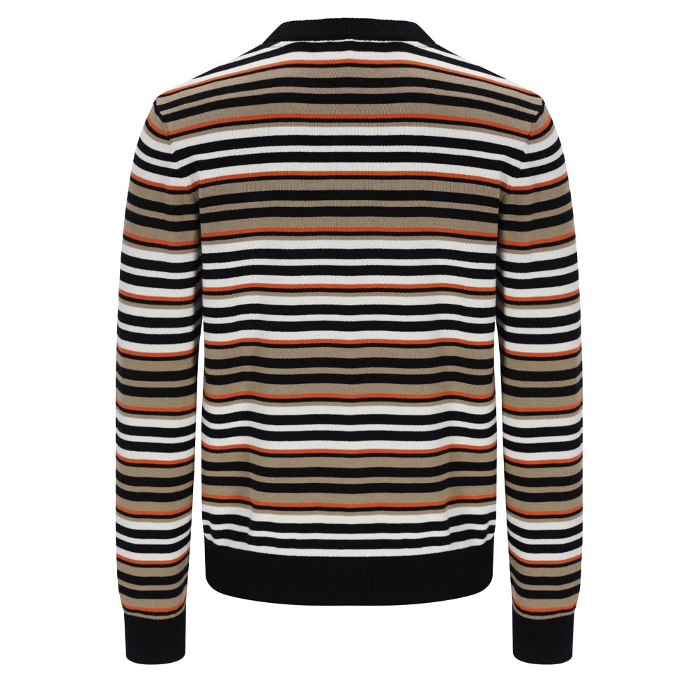Elias Knitted Stripe Crew - Black/Gardenia