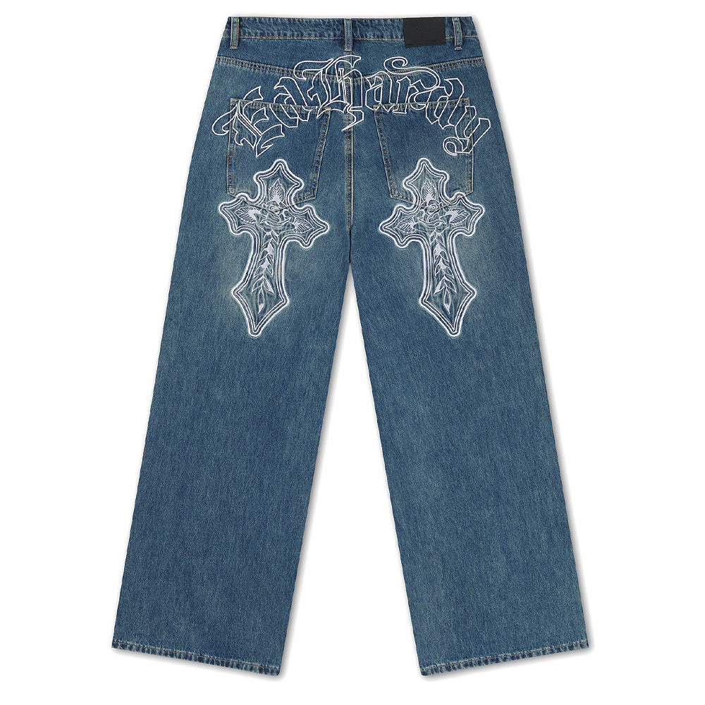 Gothic Contrast Cross Xxtra Jeans - Mid Blue