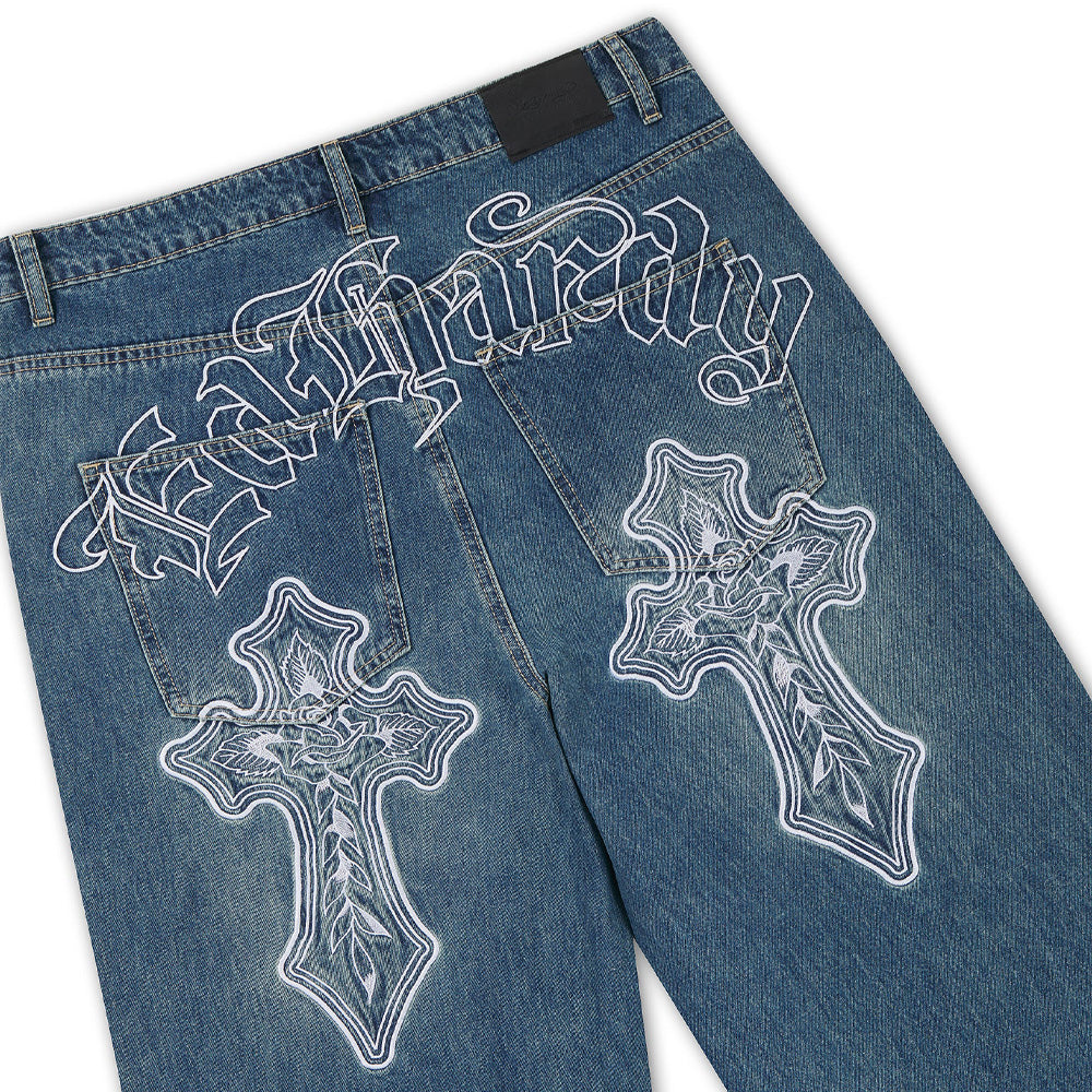 Gothic Contrast Cross Xxtra Jeans - Mid Blue