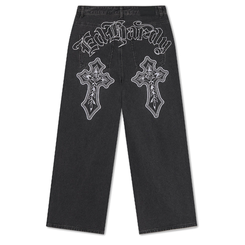 Gothic Contrast Cross Xxtra Jeans - Washed Black