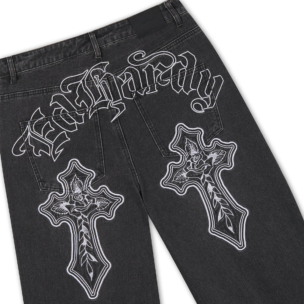 Gothic Contrast Cross Xxtra Jeans - Washed Black