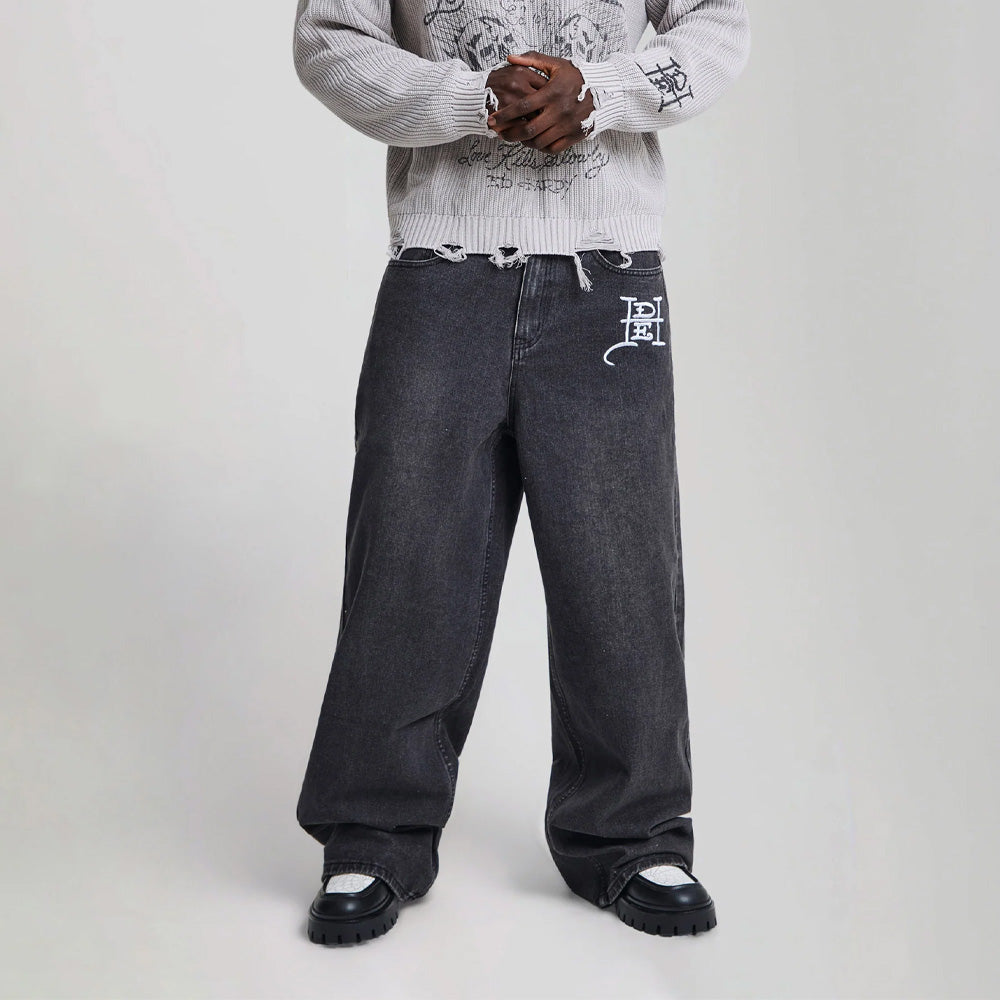 Gothic Contrast Cross Xxtra Jeans - Washed Black