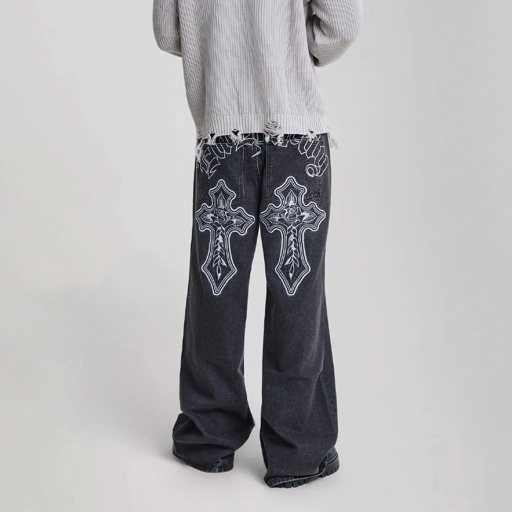 Gothic Contrast Cross Xxtra Jeans - Washed Black