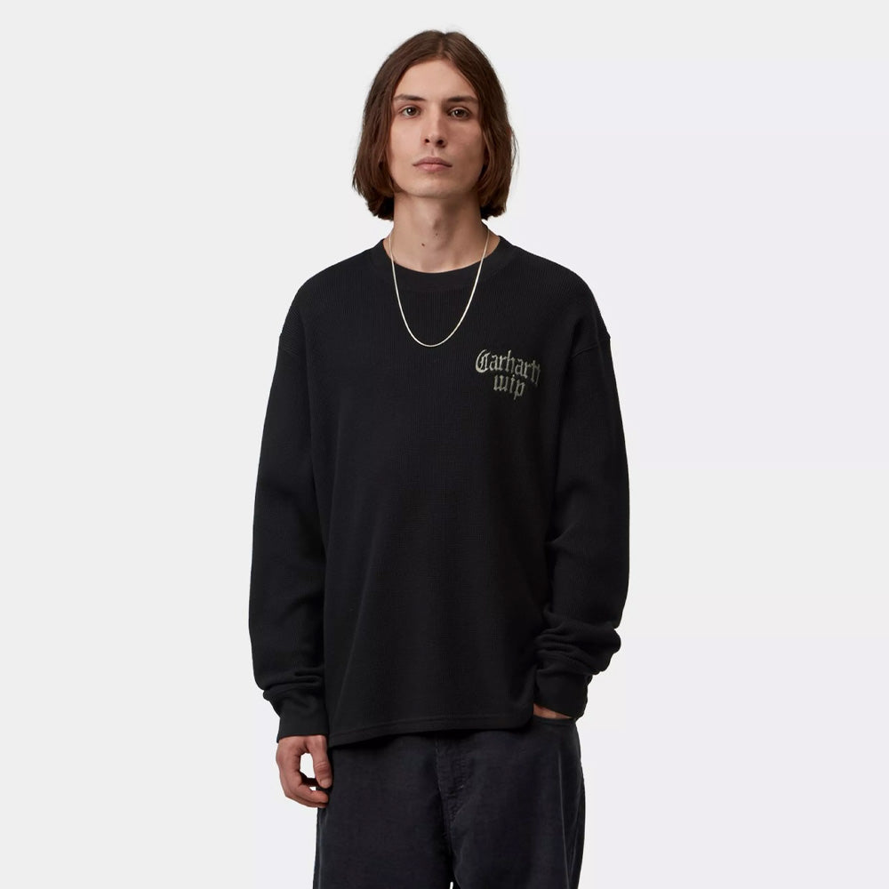 L/S Blackletter Waffle T-Shirt - Black/White