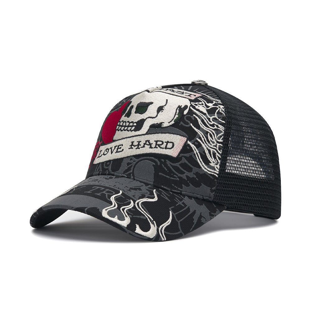 Live Fast Love Hard 5 Panel Trucker Cap - Black