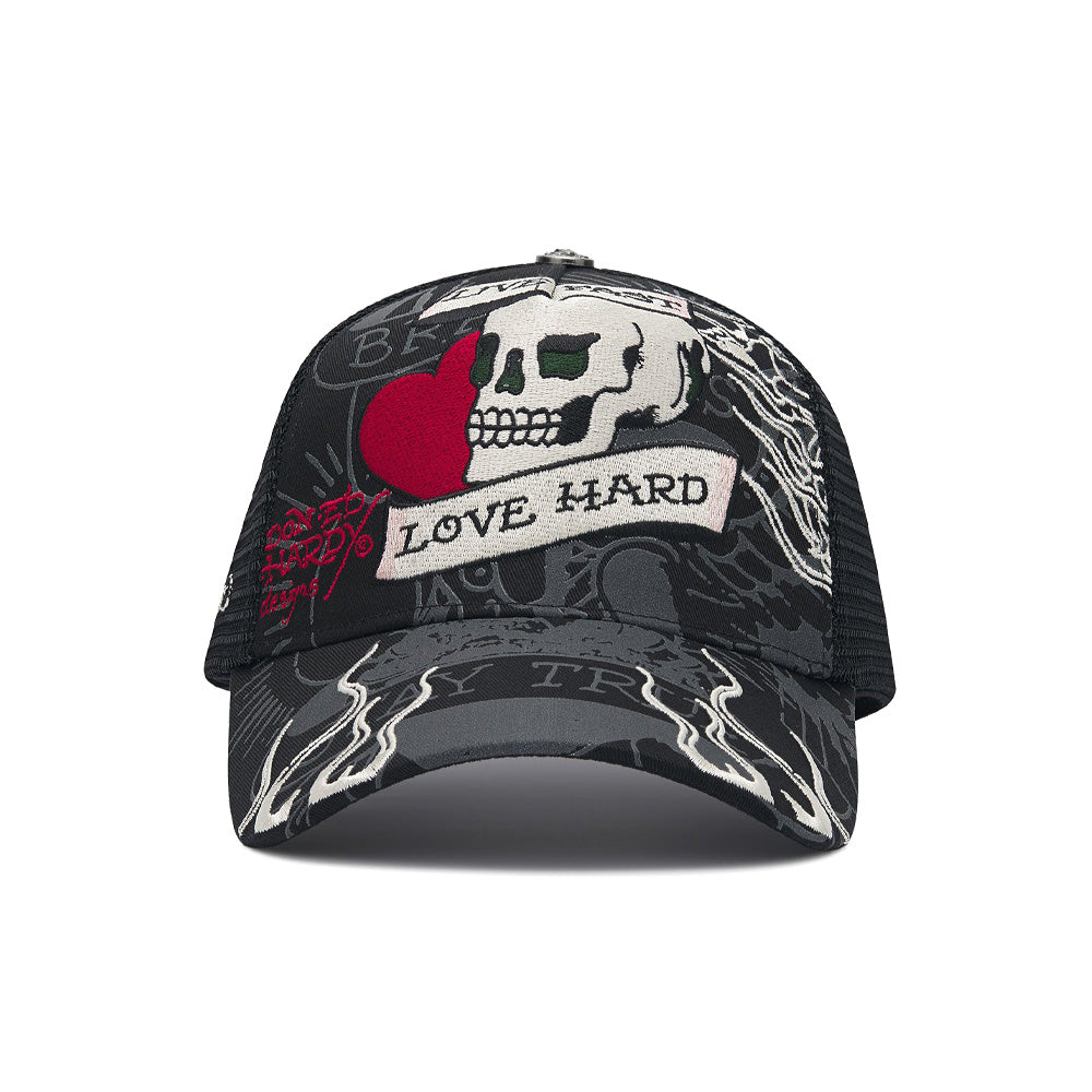 Live Fast Love Hard 5 Panel Trucker Cap - Black