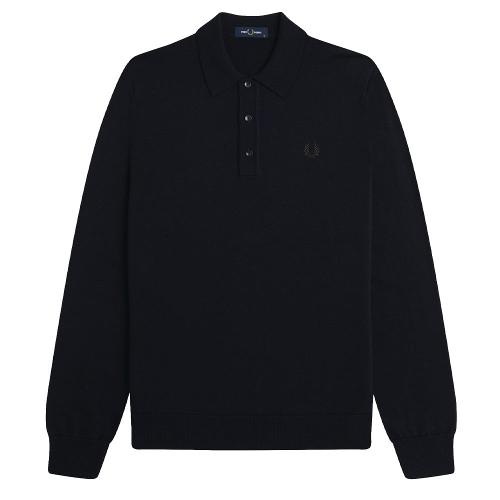 Long Sleeve Knitted Shirt - Navy