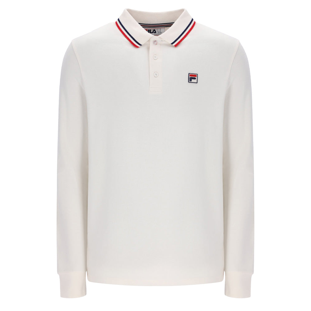 Monte Tipped Collar L/S Polo - Gardenia/Red/Navy