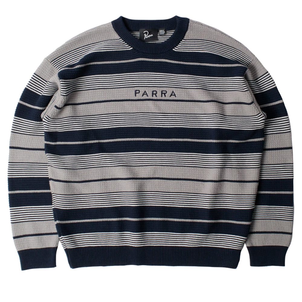 Neatly Striped Knitted Sweatshirt - Navy