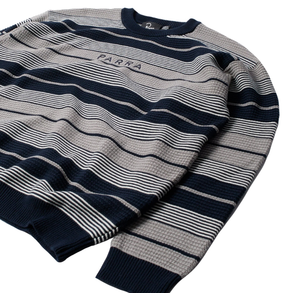 Neatly Striped Knitted Sweatshirt - Navy