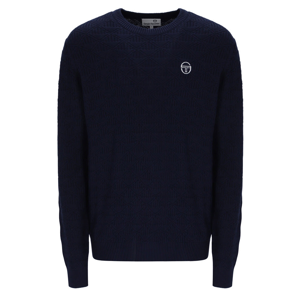 New Berto Knit Crewneck - Maritime Blue/Gardenia