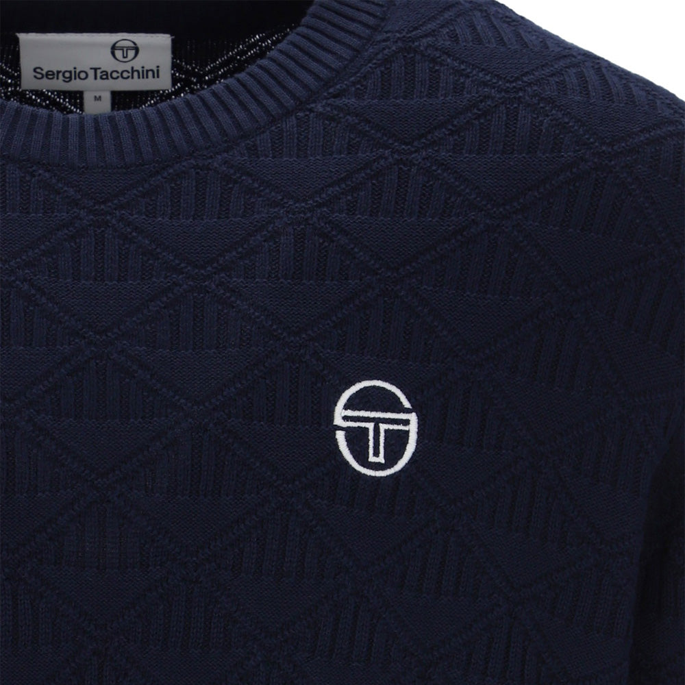 New Berto Knit Crewneck - Maritime Blue/Gardenia