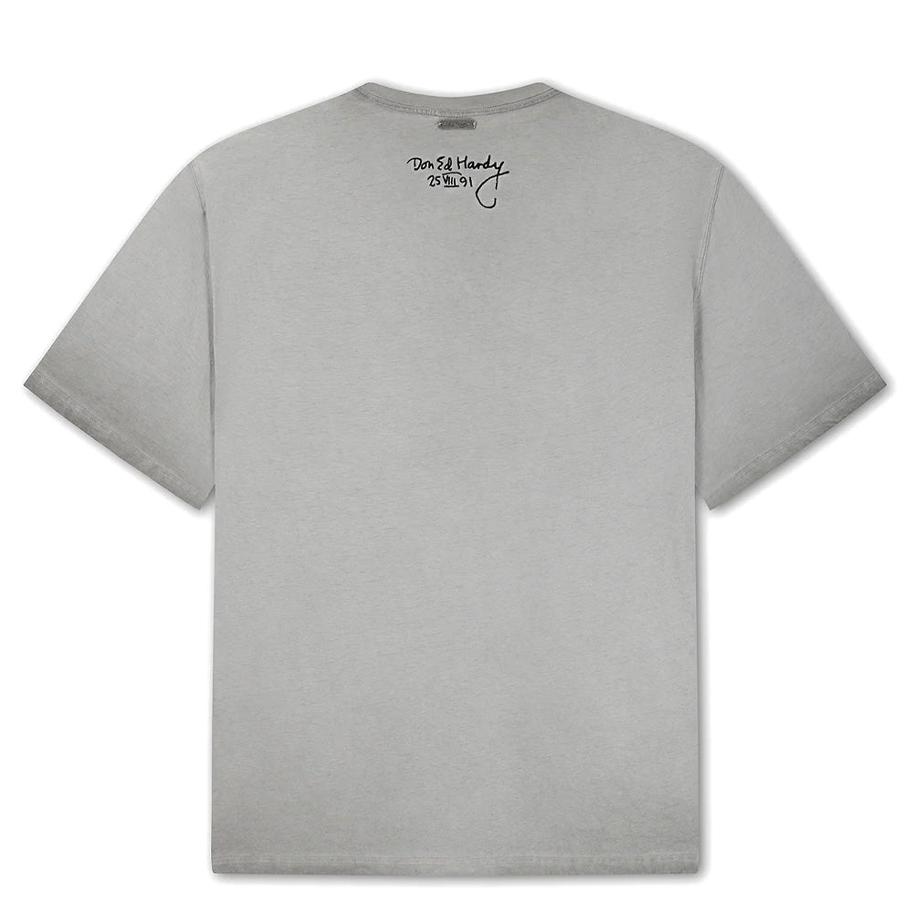 Oil Wash Storming New York Graphic Relaxed T-Shirt - Grey