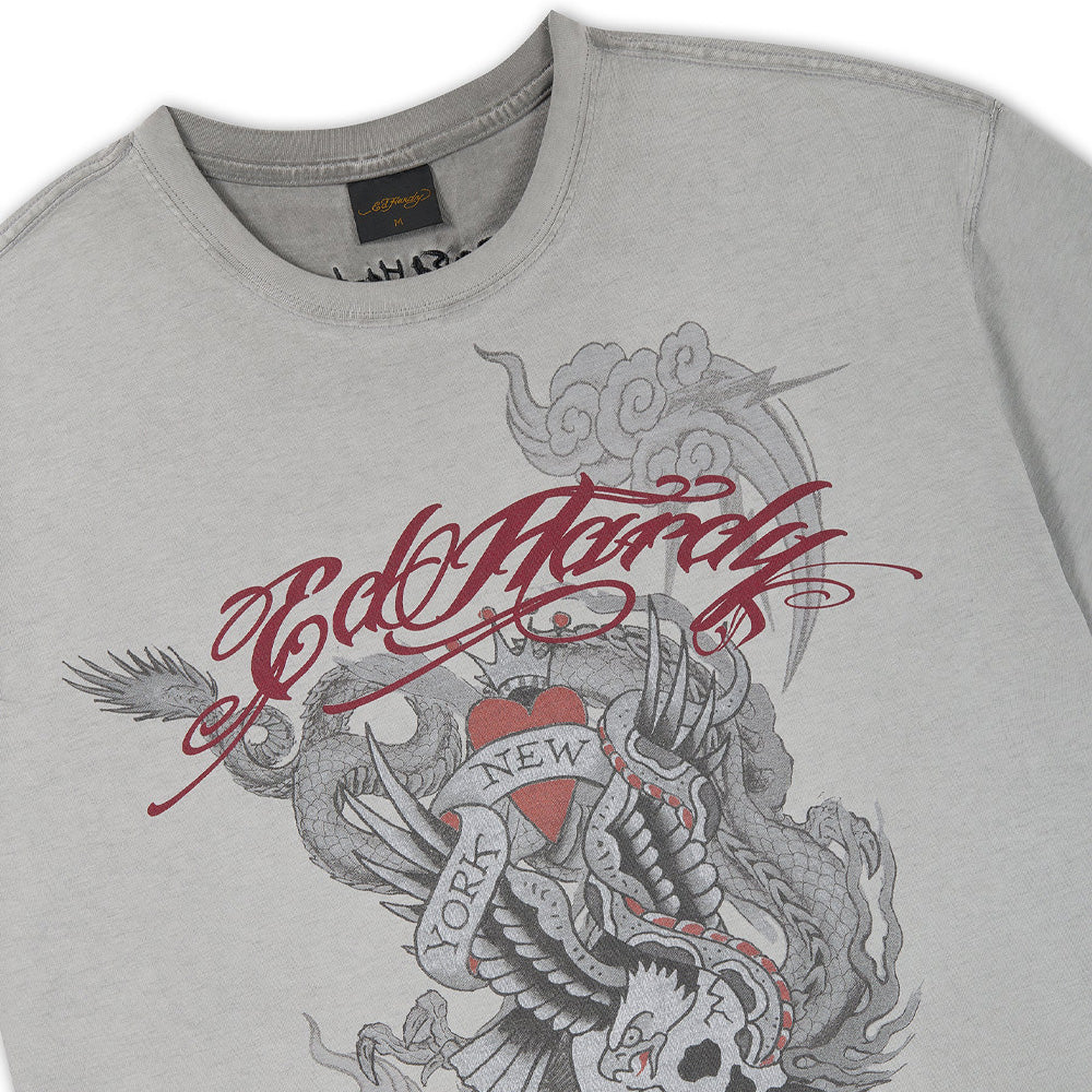 Oil Wash Storming New York Graphic Relaxed T-Shirt - Grey