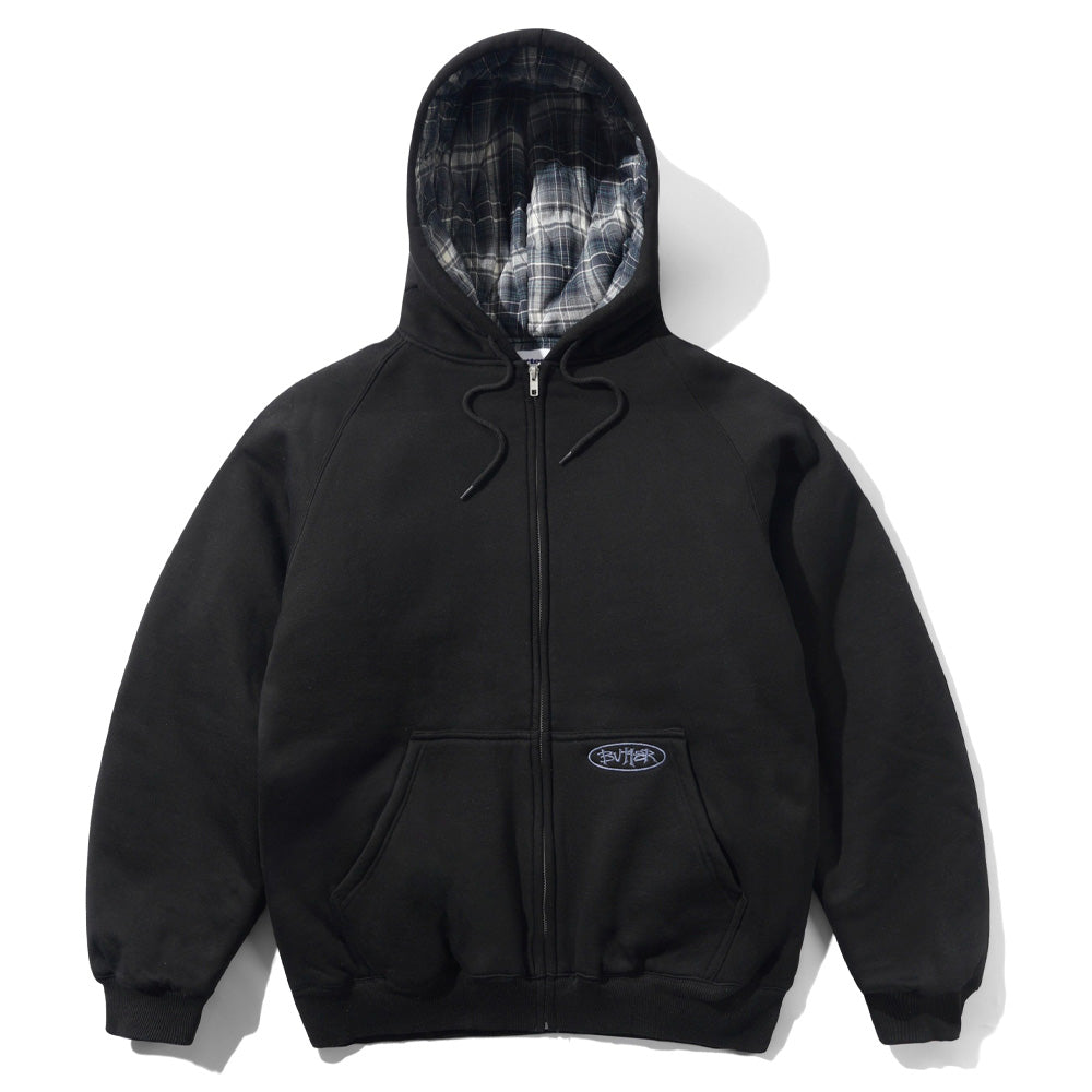Plaid Lined Zip-Thru Hood - Black