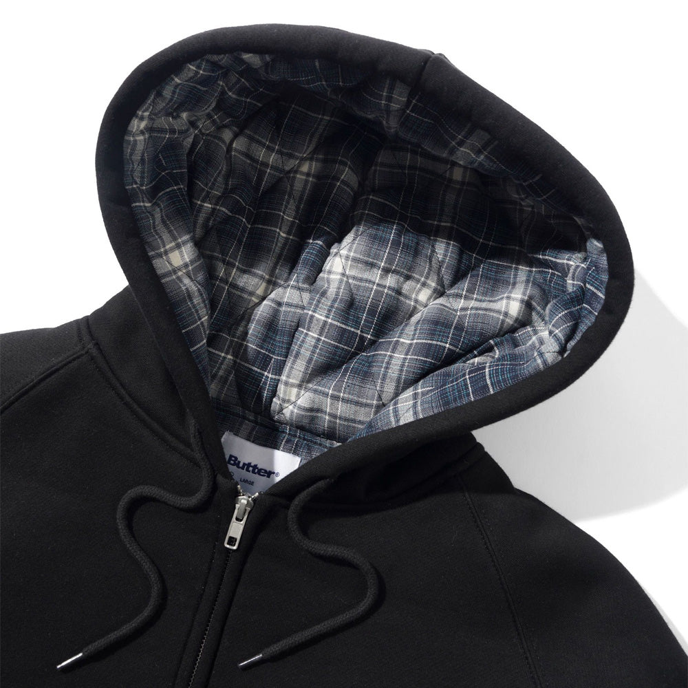 Plaid Lined Zip-Thru Hood - Black