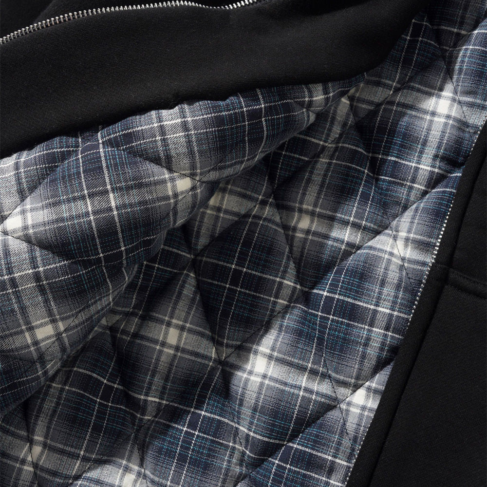 Plaid Lined Zip-Thru Hood - Black