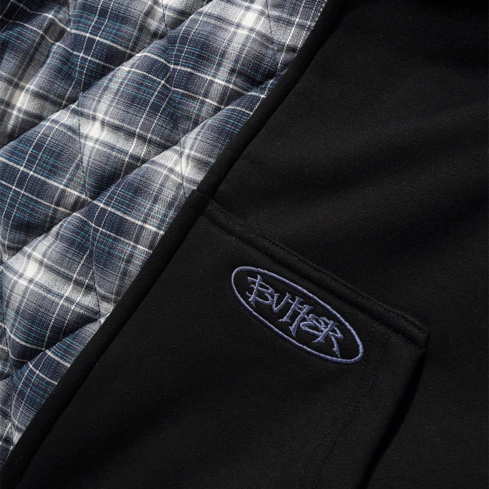 Plaid Lined Zip-Thru Hood - Black