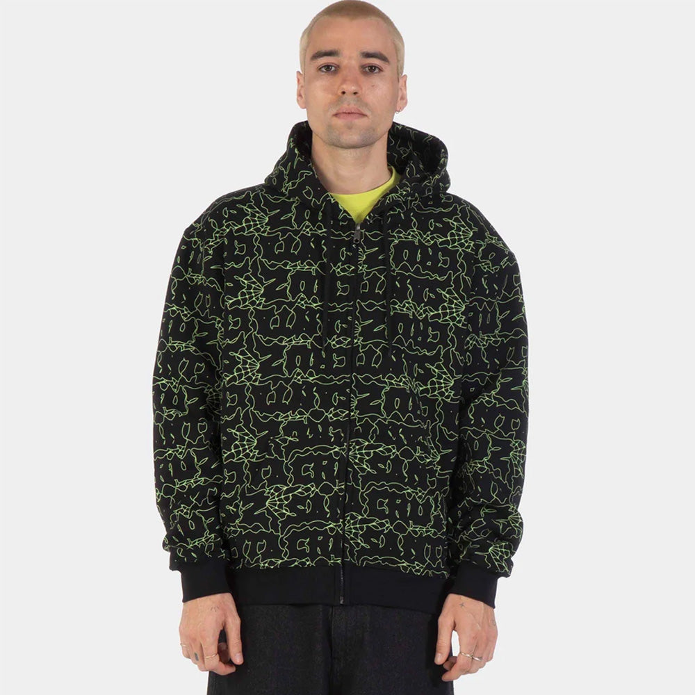 Punk Web Zip Hoodie - Black/Green