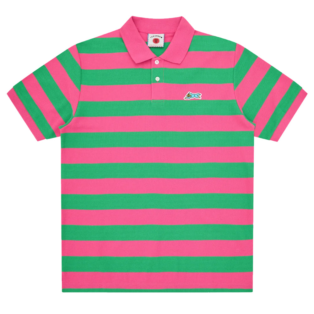 Running Dog Stripe Polo Shirt - Pink/Green