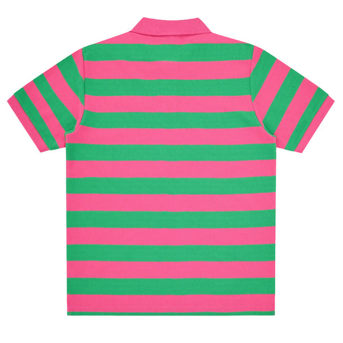 Running Dog Stripe Polo Shirt - Pink/Green