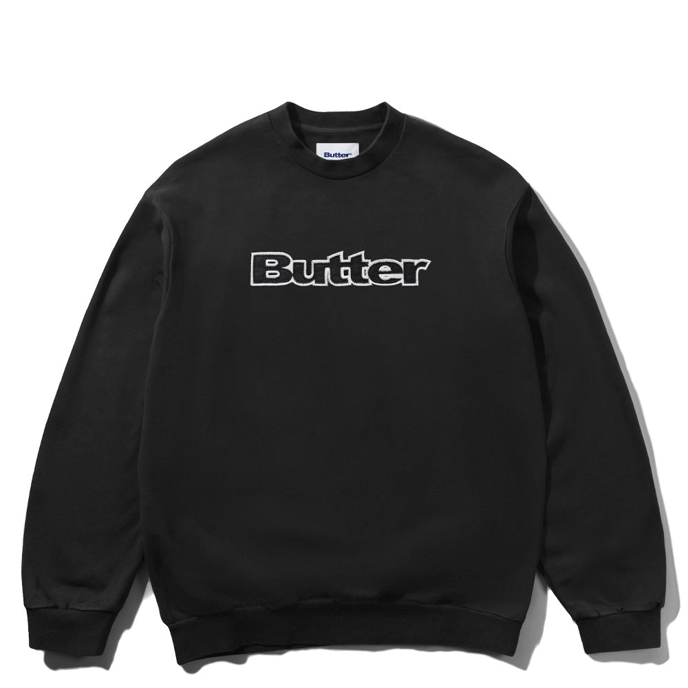 Satin Applique Logo Crewneck - Black
