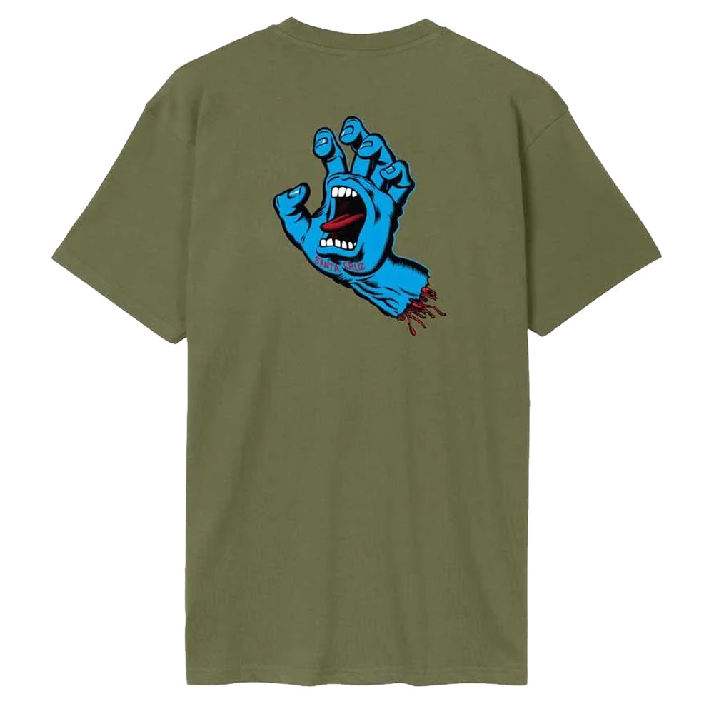 Screaming Hand Chest T-Shirt - Deep Olive