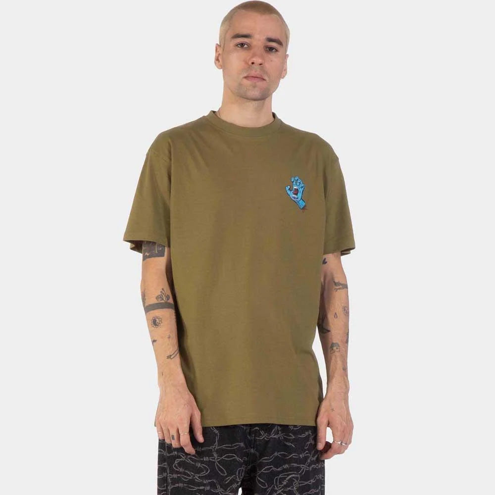 Screaming Hand Chest T-Shirt - Deep Olive