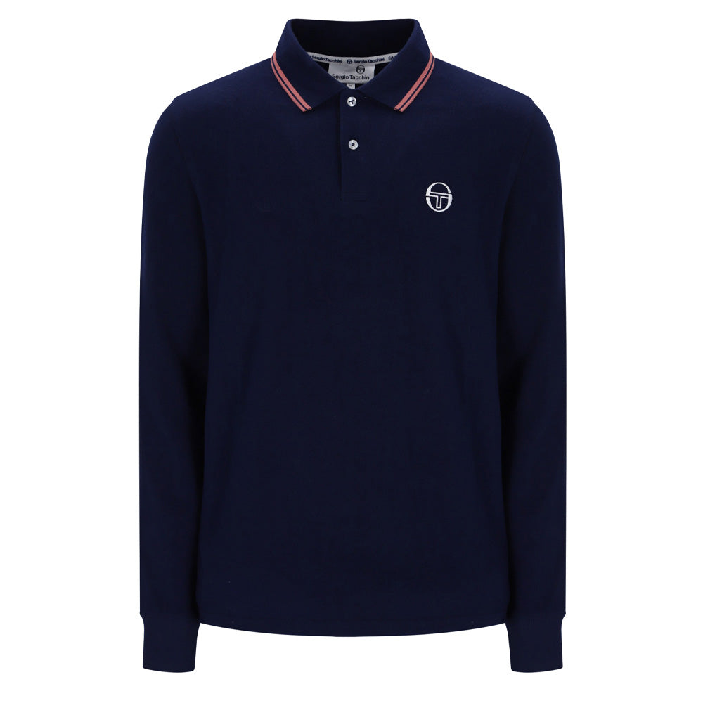 Sergio 020 Long Sleeve Polo - Maritime Blue/Light Mahogany