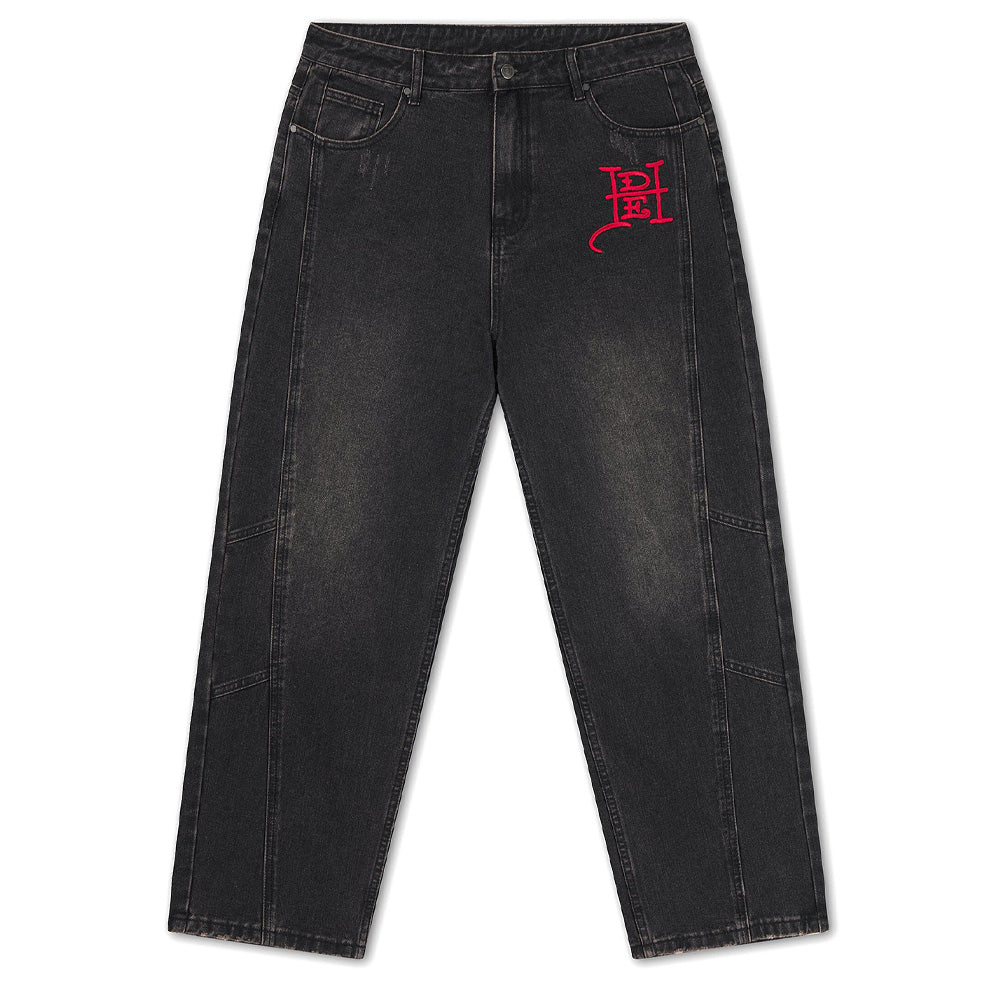Serpent Skull Graphic Relaxed Jeans - Washed Black