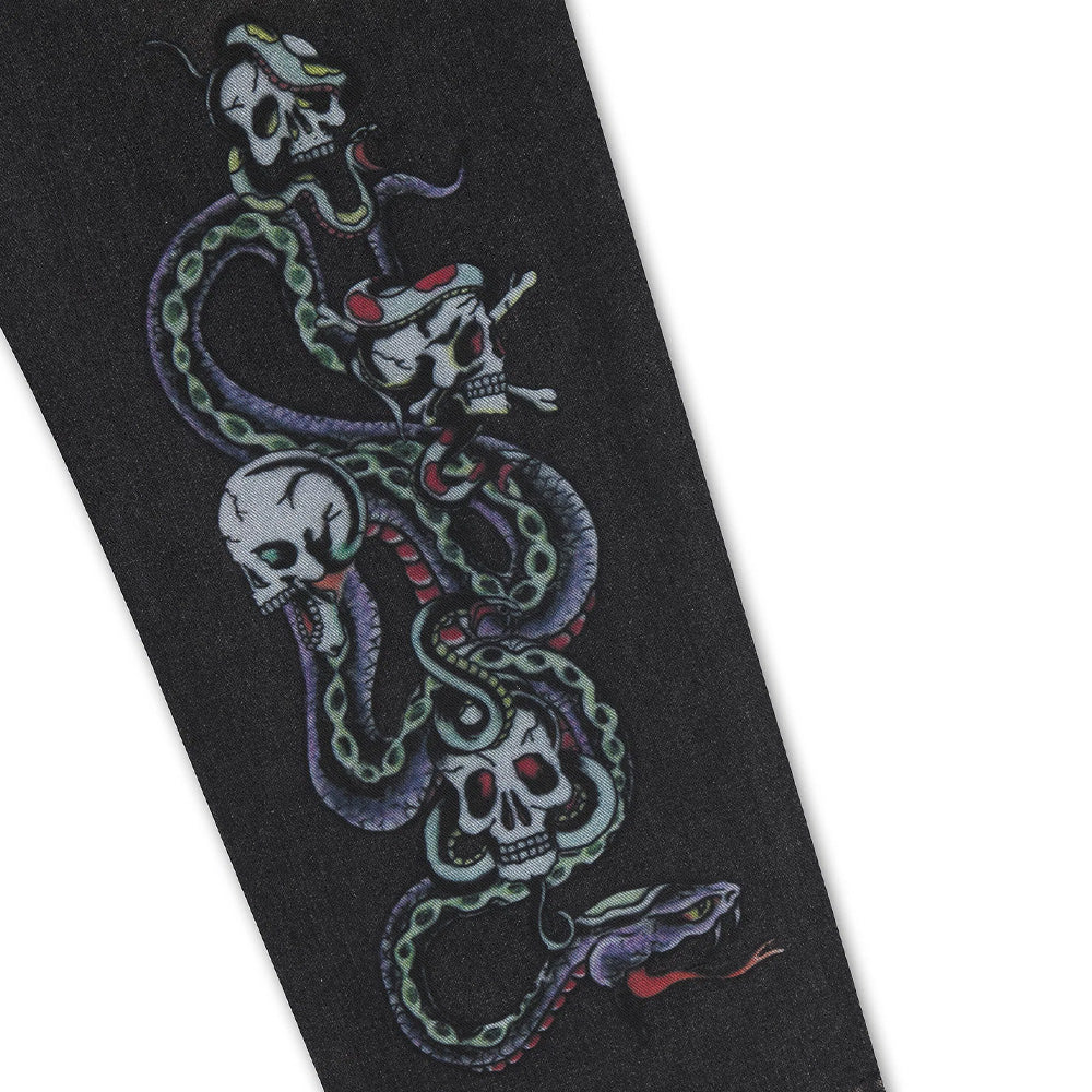 Serpent Skull Graphic Relaxed Jeans - Washed Black