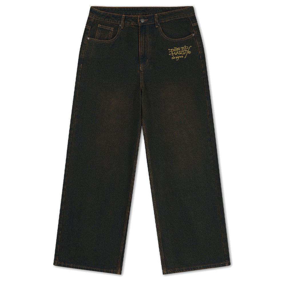 Slithering Dragon Embroidered Xxtra Jeans - Sandy Black