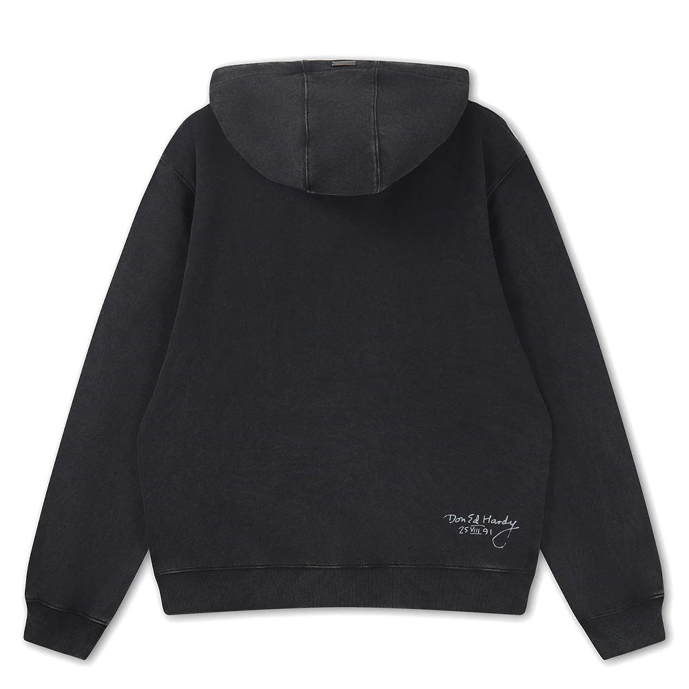 Storming New York Washed Relaxed Zip Thru Hoodie - Black