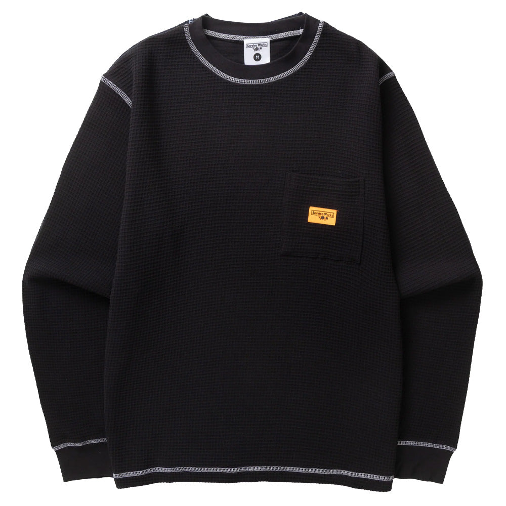 Waffle Contrast Thermal Long Sleeve T-Shirt - Black/White