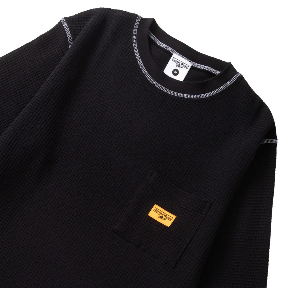 Waffle Contrast Thermal Long Sleeve T-Shirt - Black/White