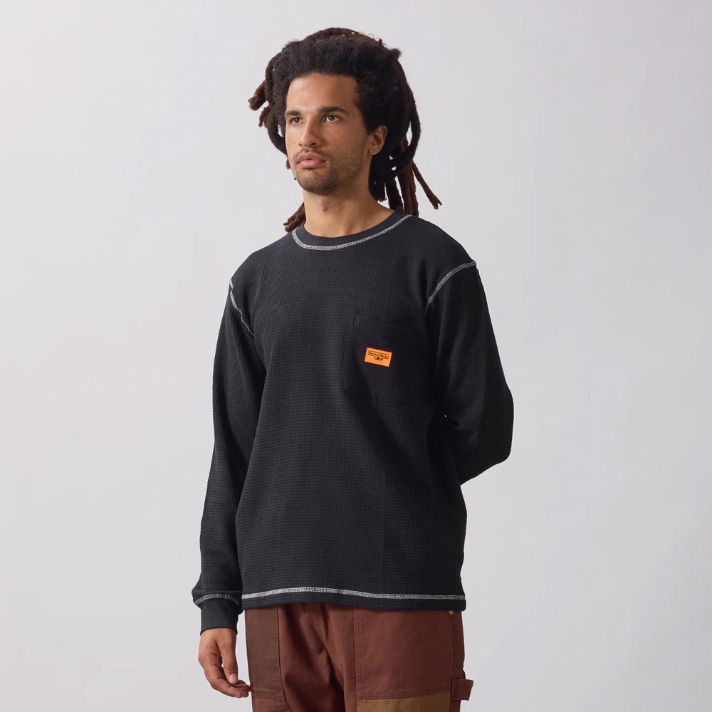 Waffle Contrast Thermal Long Sleeve T-Shirt - Black/White