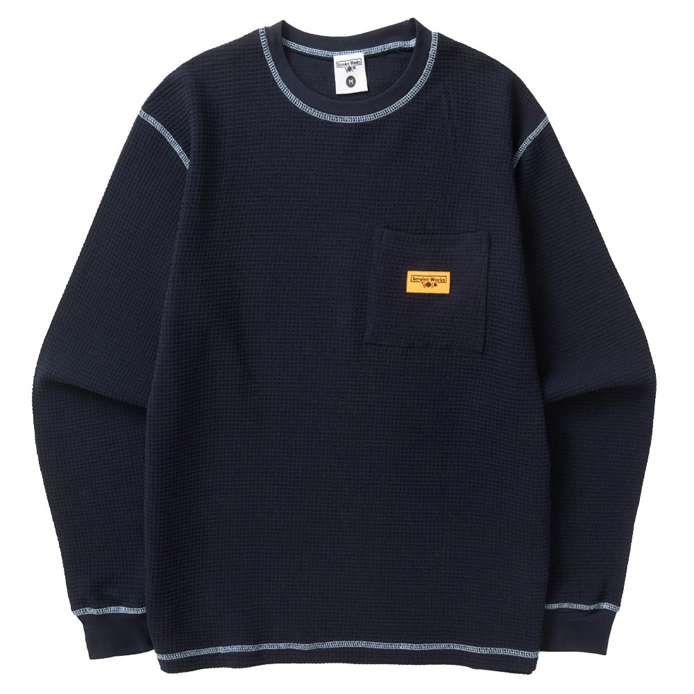 Waffle Contrast Thermal Long Sleeve T-Shirt - Navy/Blue