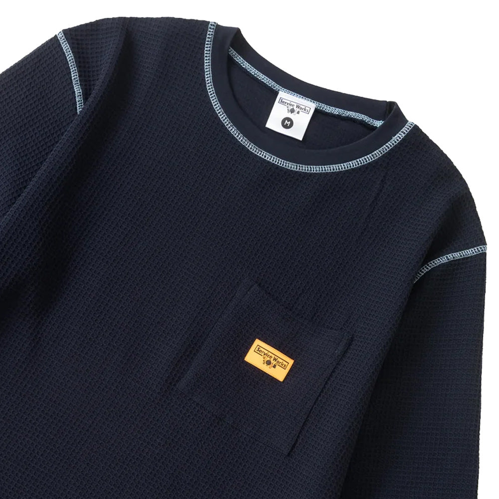 Waffle Contrast Thermal Long Sleeve T-Shirt - Navy/Blue