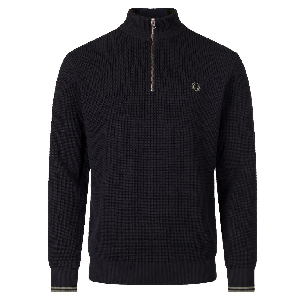 Waffle Stitch Half Zip Jumper - Black