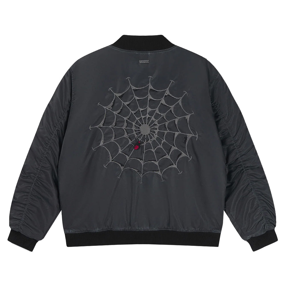 Washed Black Widow Relaxed Varsity Bomber Jacket  - Black
