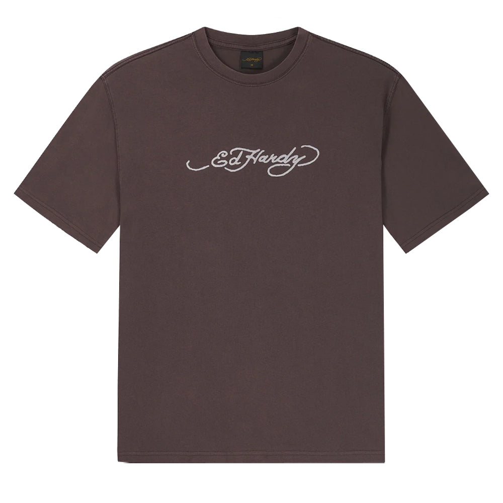 Webbed Skulled Graphic Relaxed T-Shirt - Brown