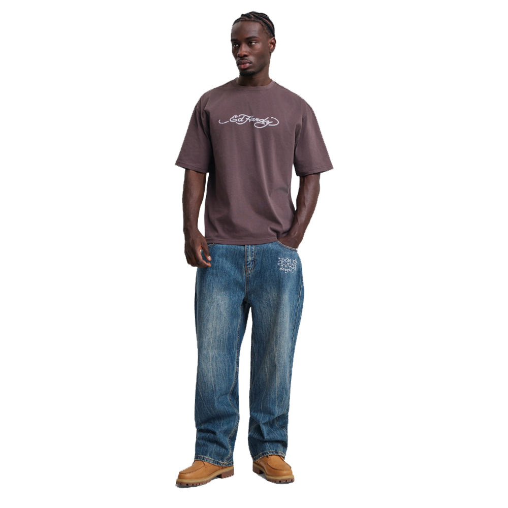 Webbed Skulled Graphic Relaxed T-Shirt - Brown