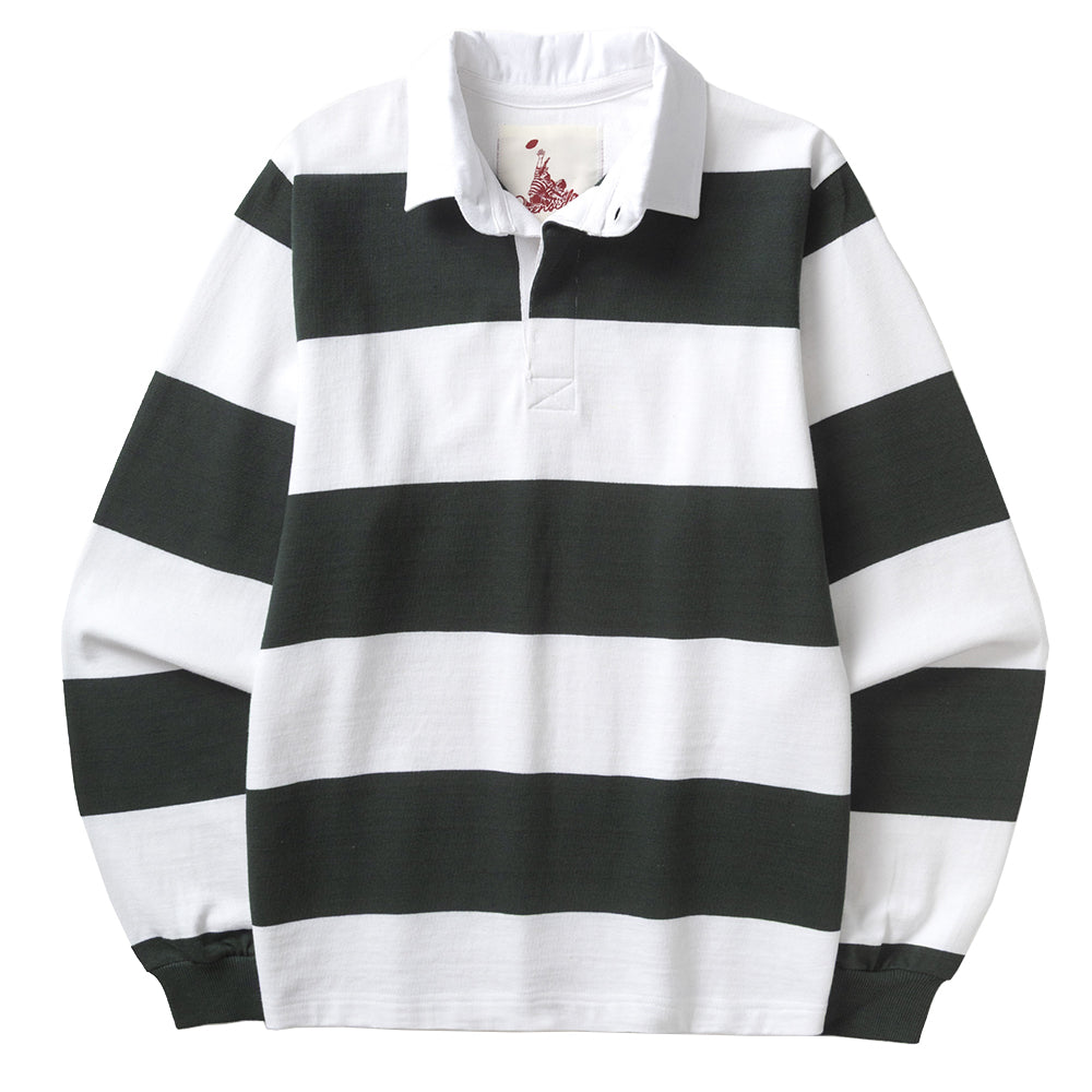 Classic Rugby Shirt - Green Wide-Stripe